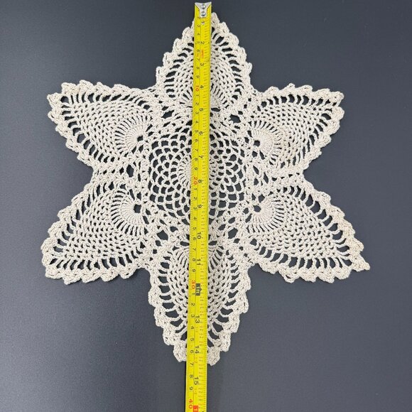 Hand Crocheted Vintage Beige Star Doily 9"x14" Cottage Core Kitchen Decor - Picture 3 of 8